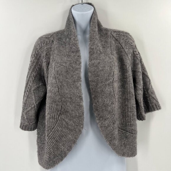 Chico's Cropped‎ Cardigan 0 (US 4/6 S) Wool Mohair Cable Knit Gray Taupe - Picture 10 of 12